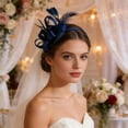 thumbnail image 4 of Blue Fascinator Headband for Women Vintage Flower Fascinator Hat for Weddings Tea Party with Feathers Mesh Clip, 4 of 6