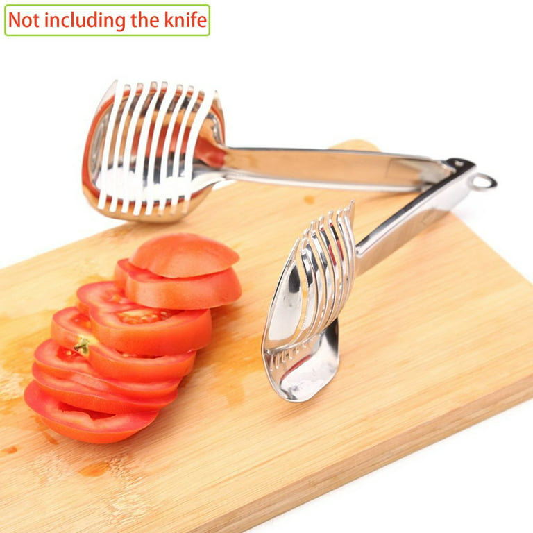 VNDEFUL Multiuse Tomato Slicer Holder,Potatoes Round Fruits Vegetables Tools Kitchen Cutting Aid,Red