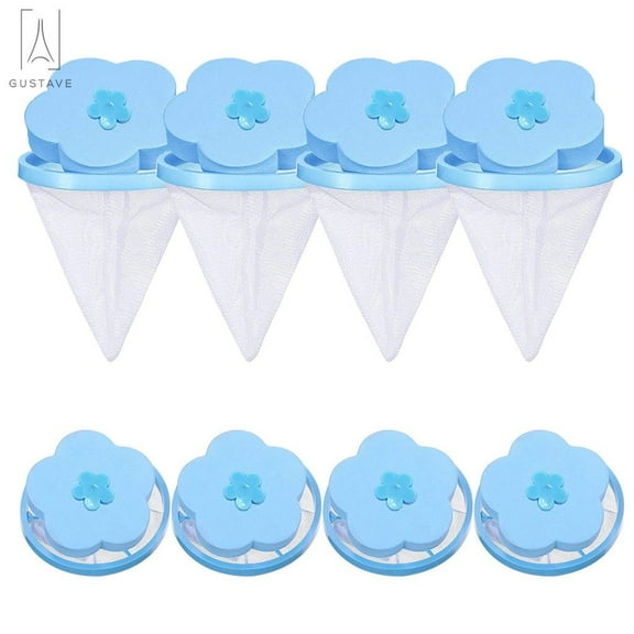 Gustavedesign 4PC Reusable Washing Machine Lint Catcher Household Filter Bag Laundry Ball Mesh Bag Hair Filter Net Pouch Washer Hair Pet Fur Catcher, Blue