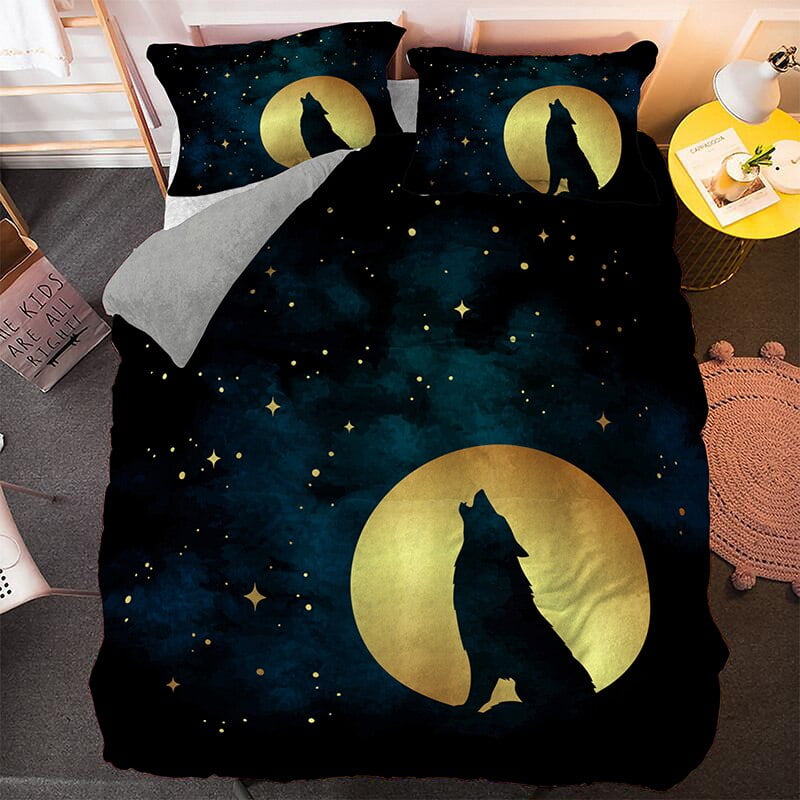 Customize Fashion Wolf Pattern Bedding Sets Animal Duvet Cover King Size Bed Set Moon Printed