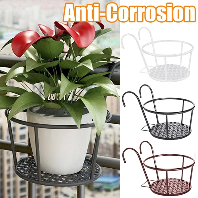 Hanging Railing Planter Baskets Iron Art Hanging Baskets Flower Pot Holder Hanger Iron Potted Plants Rack Over The Rail Fence Pots Stand for Balcony Porch Fence
