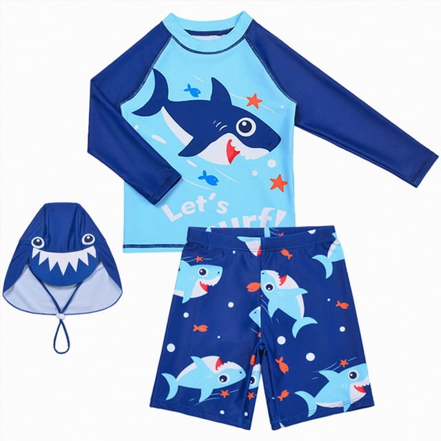 Curenmufel Rashguard Swimsuit for Boys Baby Rash Guard Swimsuit Set Swim Long Sleeve UPF 50+ Swim Shirt for Swim Lesson and Pool 2T 3T (Sky Blue,2-3 Years)