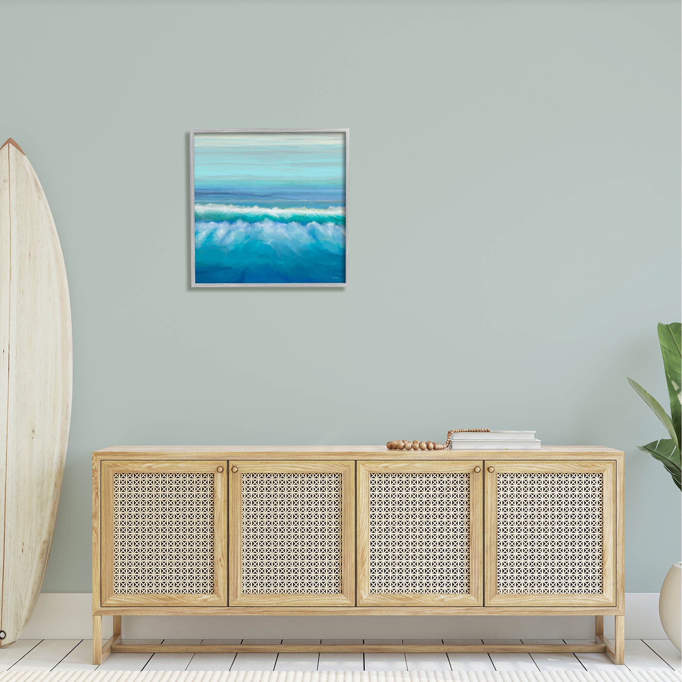 Nautical Ocean Rolling Waves Coastal Painting Gray Framed Art Print Wall Art