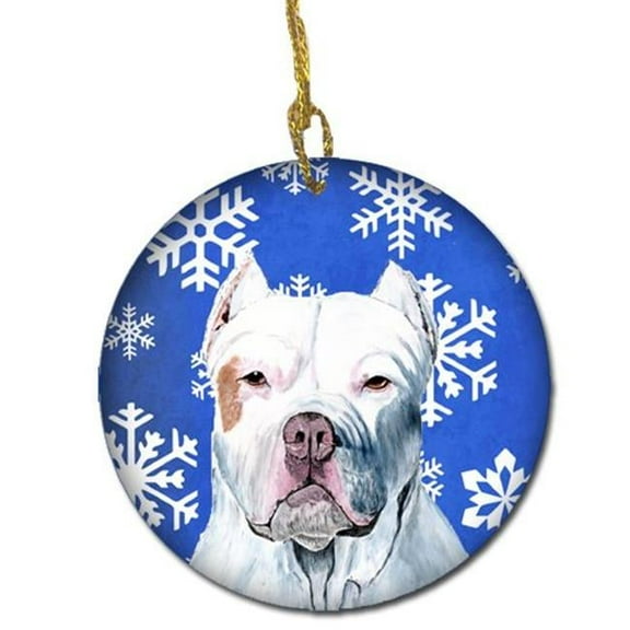 Pit Bull Winter Snowflakes Holiday Ceramic Ornament
