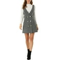 thumbnail image 2 of INSPIRE CHIC Women's Button V Neck Plaid Tweed High Waist Office Overall Dress, 2 of 6