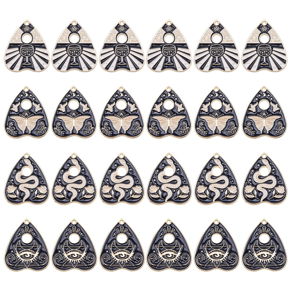 1 Box 24Pcs 4 Styles Tarot Charms Ouijas Charms Bulk Black Gold Alloy Enamel Spirit Board Butterfly Magic Pendants for Jewelry Making Supplies DIY