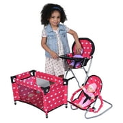The New York Doll Collection Mega Baby Doll Accessory Play set Includes Dolls High Chair, 3-1 Doll Bouncer and Pack N Play Pink for 18-inch Dolls