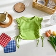 thumbnail image 2 of WAYUTE Girls Top with Tie Flutter Sleeve Solid Color Drawstring Basic Tee for Toddler Kids Lightweight Casual Outdoor, 2 of 3