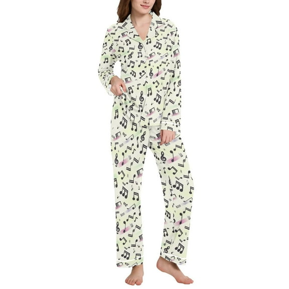 joogoo Pajamas Set for Women Musical Notes with Rainbow Long Sleeve Pjs Loungewear L