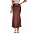 thumbnail image 2 of Skirt for Women Elegant High Waisted A Line Satin Skirts Midi Bodycon Skirt Chocolate Color S, 2 of 9