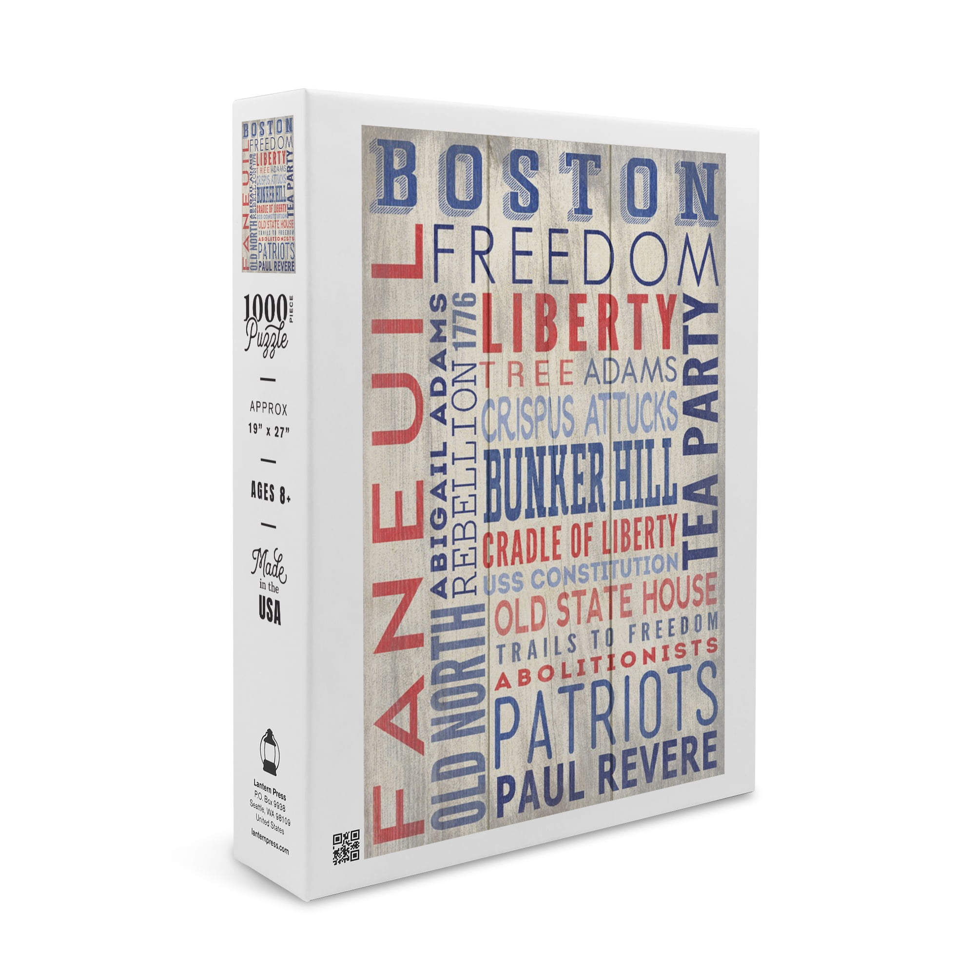 Boston, Massachusetts Typography, Rustic Painting (1000 Piece Puzzle