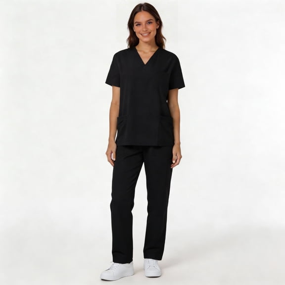 CareWardrobe Womens Scrubs Set Comfort Fit V-Neck Tunic Tops and Elastic Waist Joggers with Pockets Easy Care Uniforms