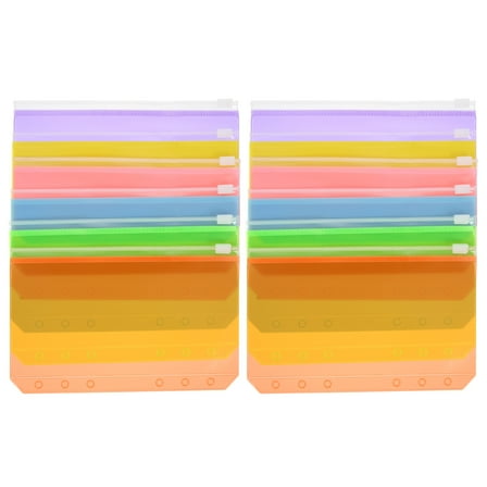 WORGEOUS 12 Pcs Zipper Bag Holes Binder Pockets Clear Envelope Pouches