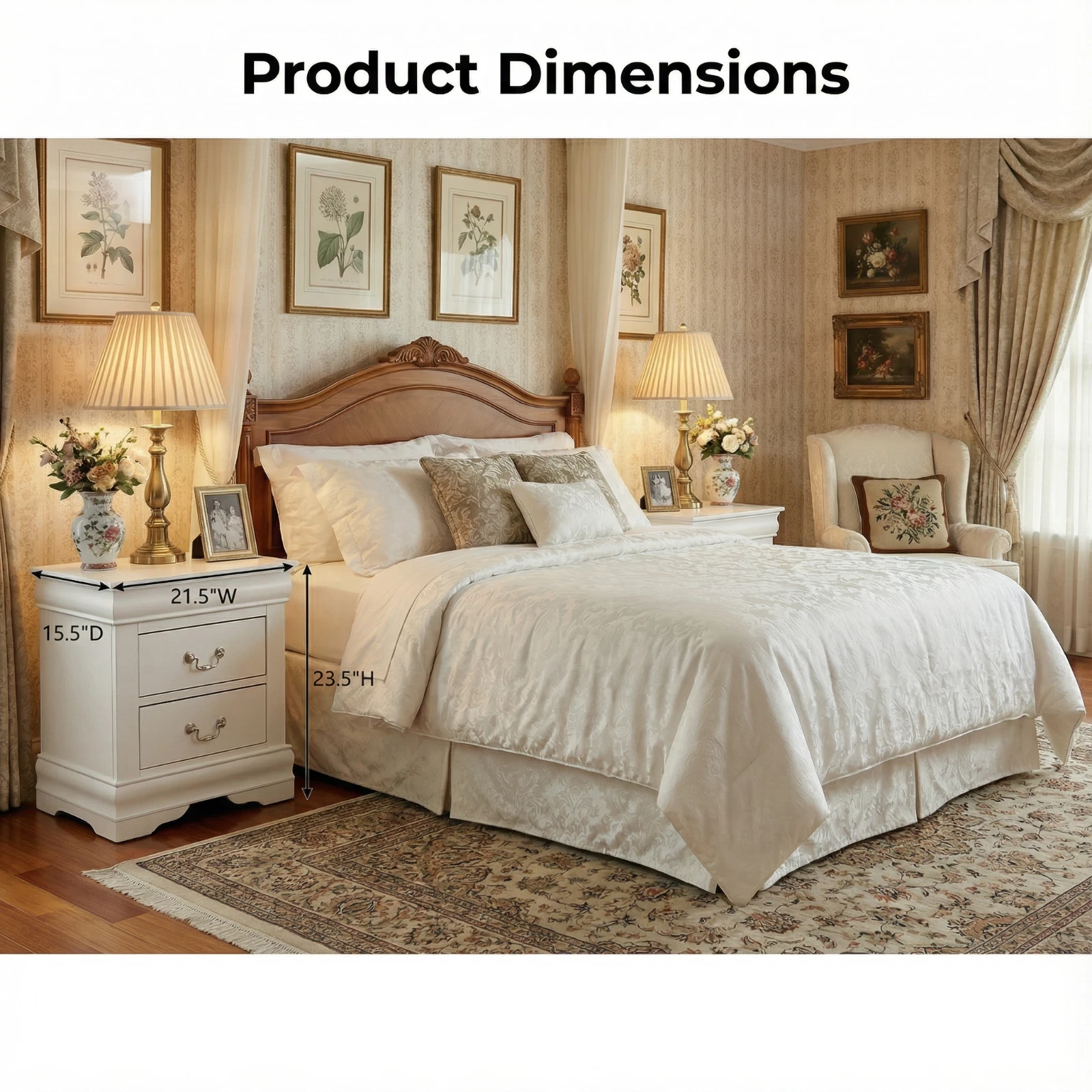 Fully Assembled Nightstand with 2 Drawers Solid Wood End Table Traditional Style Bedroom Funiture 1PC