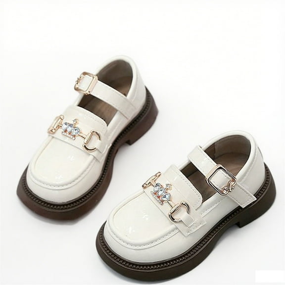 IVEYRTF Girls Soft Sole Leather Loafers Casual Flat Shoes Everyday Wear and School Activities Comfortable Non Slip Shoes Light Walking Versatile Children Footwear(White,8.5-9 Years)