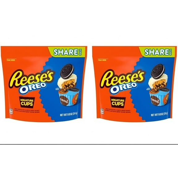 2 bags of Reese's OREO Miniatures Milk Chocolate and White Creme Peanut Butter Cups Candy, Share Pack 9 oz