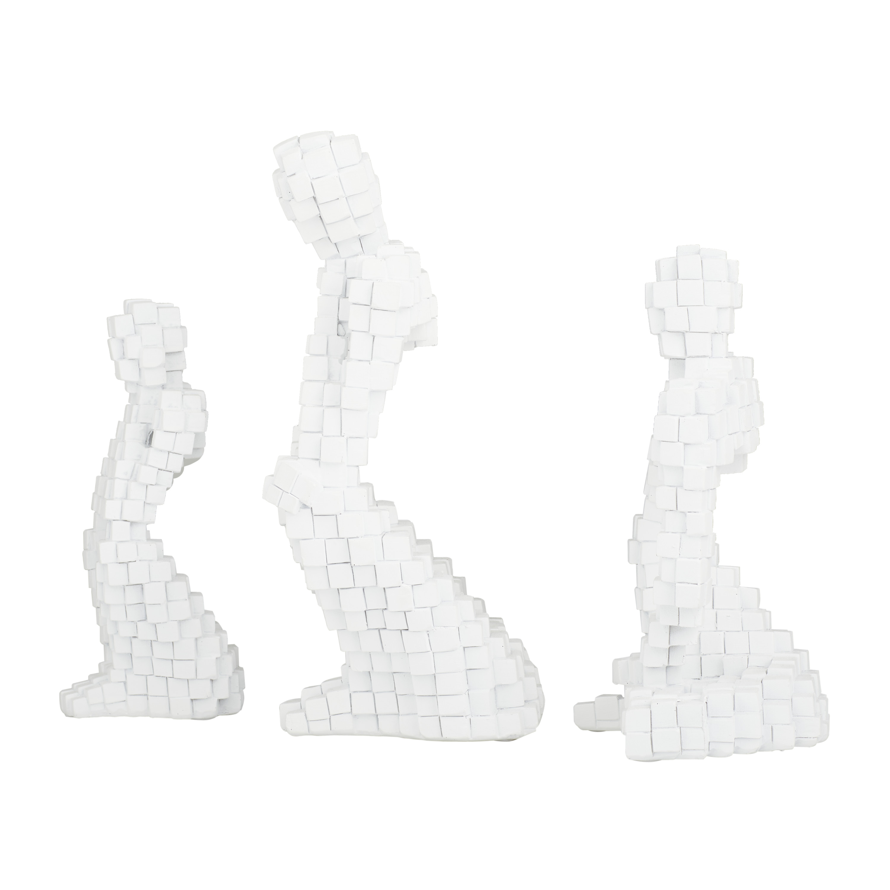 DecMode 6"W, 13"H Polystone Contemporary Sculptures, White, 3-Piece