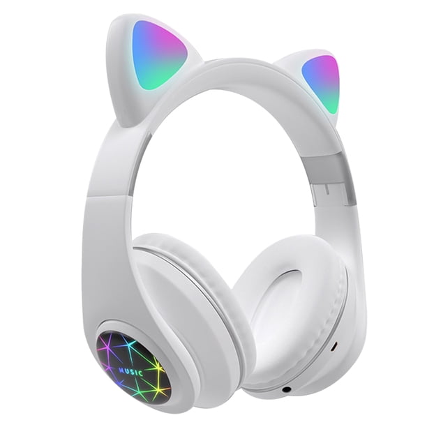 Monstrate Auriculares con orejas de gato con micrófono Bluetooth 5,0, auriculares inalámbricos con cancelación de ruido RGB, Gamer, adultos, niños y Cables de audio/vídeo No.02