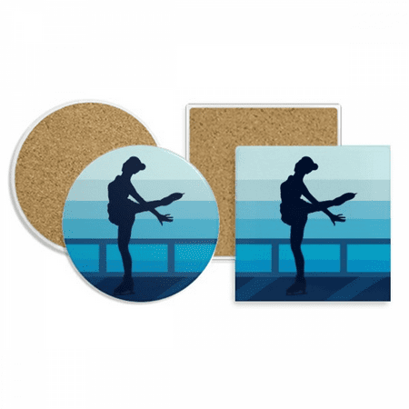 

Female Skating Winter Sport Illustration Coaster Cup Mug Holder Absorbent Stone Cork Base Set