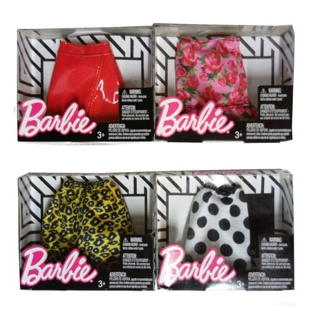 Barbie Skirt Fashion Pack Set of 4 Clothing Collection #8 Red Leather, Red Rose, Polka Dot, Cheetah (Best Ar 15 Red Dot Under 200)