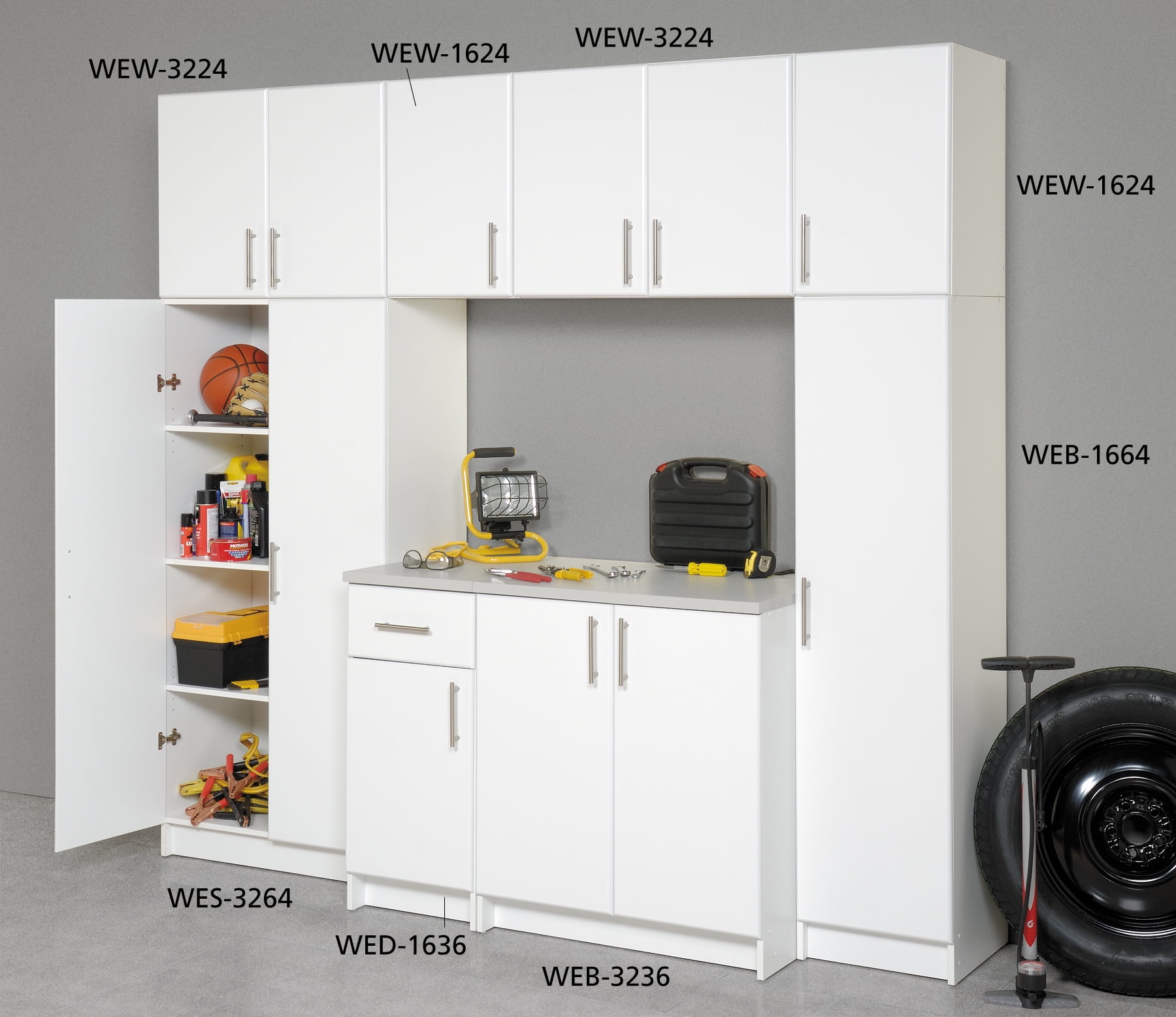 Elite 2 Door Standing Storage Cabinet, White - 1