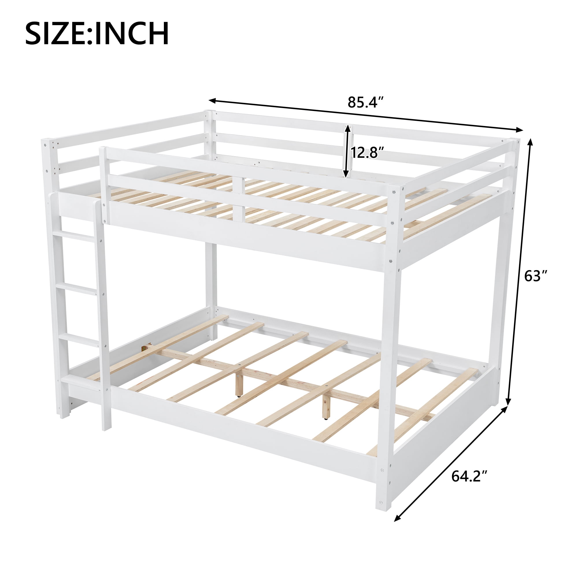 Euroco Wood Queen over Queen Bunk Bed for Kids Teens Adults, White
