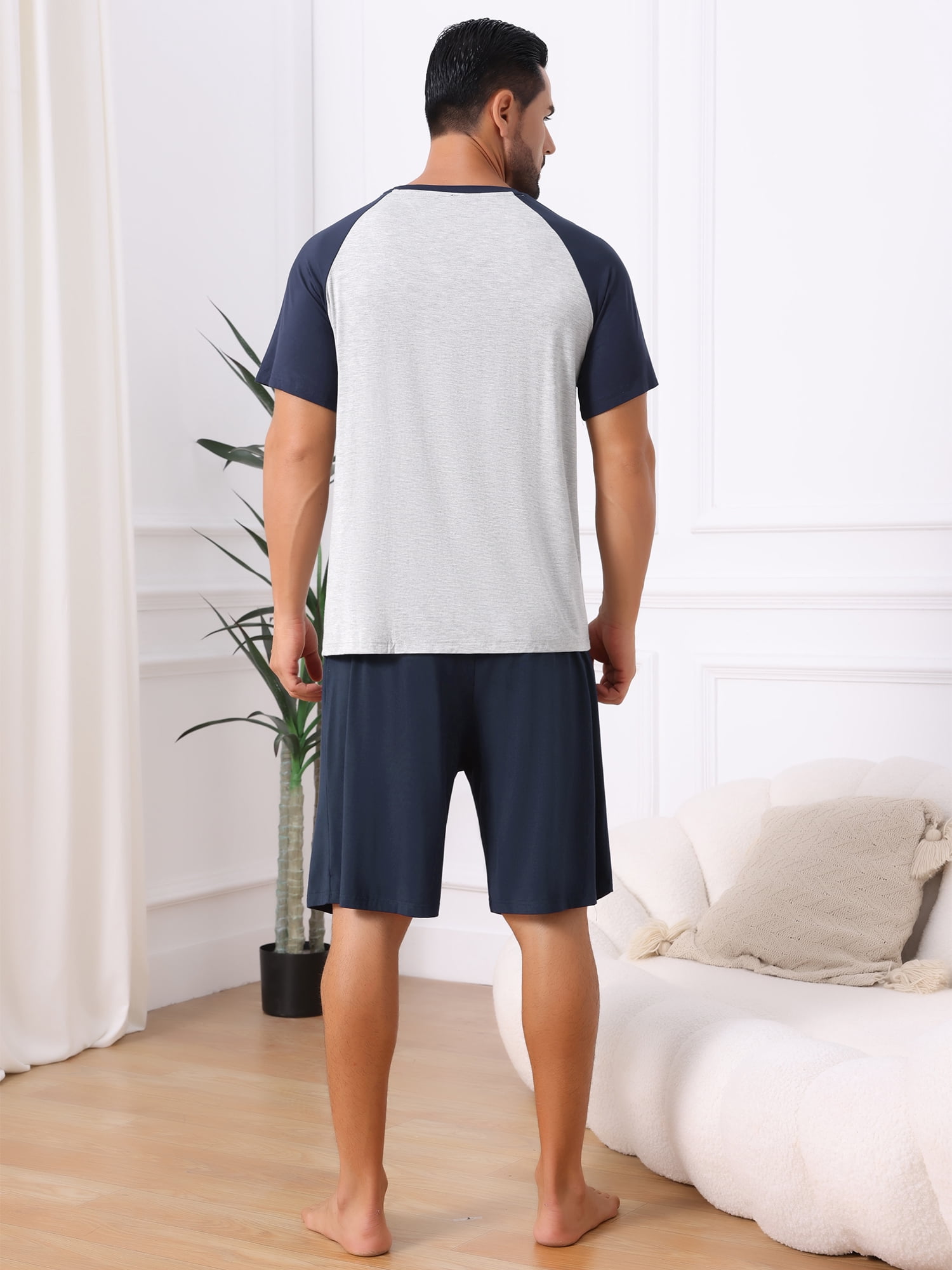 DARING DIVA Men's Sleepwear Pajama Raglan Crew Neck Drawstring Pajama Set M Navy Gray
