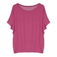 thumbnail image 6 of nochalofo Pink Boat Neck Leisure T Shirts for Women, Batwing Sleeve Oversized T Shirt Loose Crew Top, 6 of 6