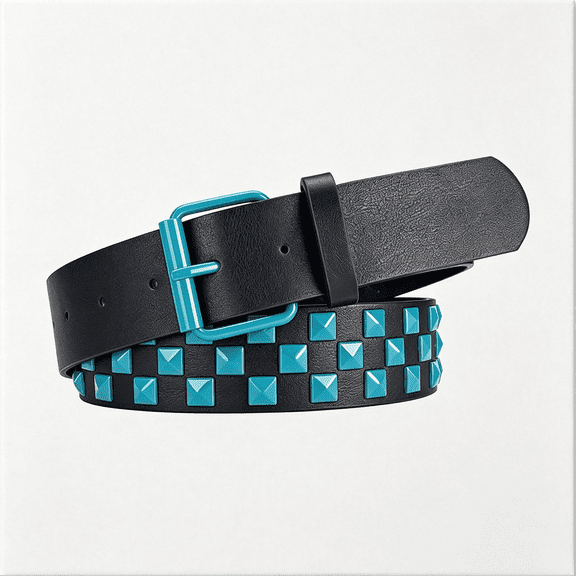 TELOLY Pu Leather Belt Studded Belt, Neon Checkered Pyramid Stud Belt, Chunky Emo Belt for Men & Women Chunky Belt
