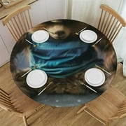 Fitted Round Tablecloth with Sloth Galaxy Waves Circle Tablecloth Waterproof Wipeable Oil Cloth Tablecloth
