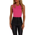 thumbnail image 1 of INSPIRAR CHIC Mono sin mangas de cuello redondo con corte en los hombros, dorado, brillante y acanalado en color rosa intenso, 1 of 6