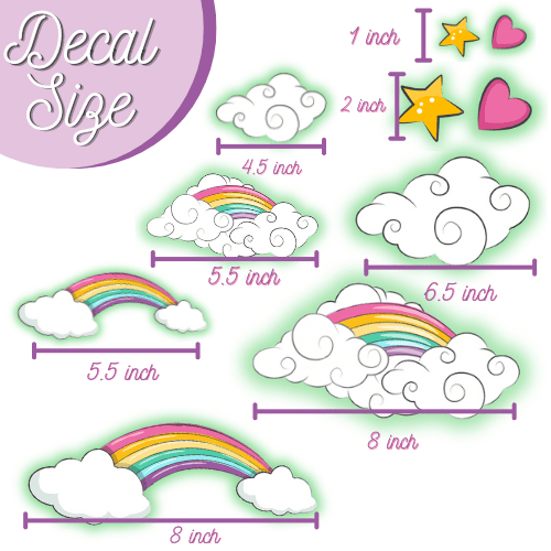 Glow in The Dark Unicorn Wall Decals(Purple) - Quality Peel and Stick Vinyl Stickers - Wall Decor for Kids & Classroom – Set of 96 Glowing Unicorns, Rainbows, Hearts, & Stars