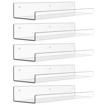15" Acrylic Floating Shelves Wall Mounted, Upsimples 5pack Clear Acrylic Shelves, for Bedroom, Living Room, Bathroom, Kitchen