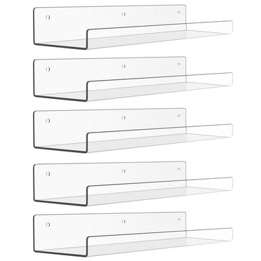 15" Acrylic Floating Shelves Wall Mounted, Upsimples 5pack Clear Acrylic Shelves, for Bedroom, Living Room, Bathroom, Kitchen