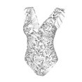 thumbnail image 4 of Yiaed Black White Music Print Women's Ruffled One Piece Swimsuit V Neck Swimwear Slimming Monokini for Woman-Medium, 4 of 8