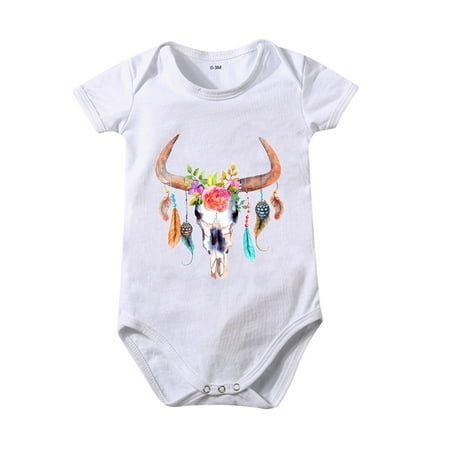 

Boys Toddler Girls Summer Solid Color Casual Style Cartoon Bull Head Short Sleeve Crawl Clothes 0-24 Months Kids Child Clothing Streetwear Kids Dailywear Outwear