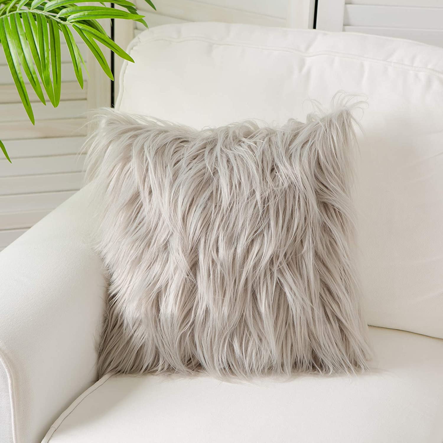 Pillow Covers 18x18 1 Pack Decorative Gray Fluffy Pillow Cover New Luxury Series Faux Fur Throw Pillow Cases Merino Style Fuzzy Cushion Caser