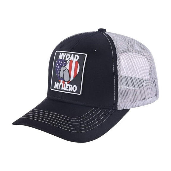 Unisex Embroidered My Dad My Hero, 6-Panel Trucker Hat, Dark Grey/White, Adjustable Fit