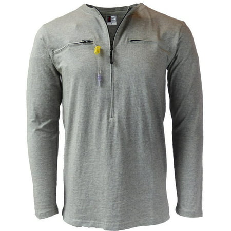 Men's Easy Port Access Chemo Shirt - Best Gift for Cancer Patients Grey