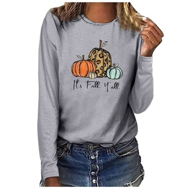 Babysbule Hauts d'Automne pour Femmes C'est l'Automne Col Rond Imprimé Pull Manches Longues Blouse