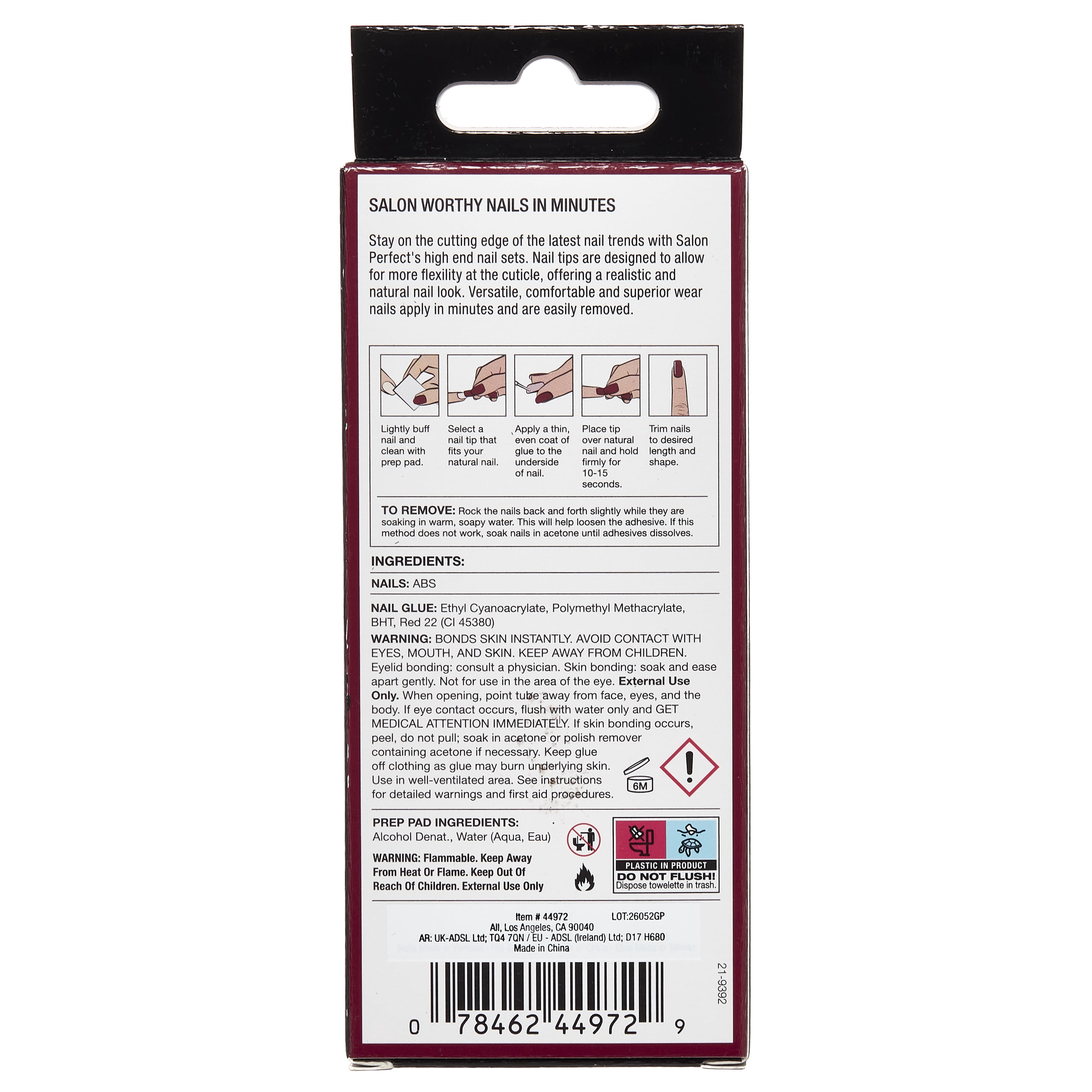 Salon Perfect Halloween Thrill Medium Almond Press-On Nails with Glue & File, Magnetic Red, 30 Pieces