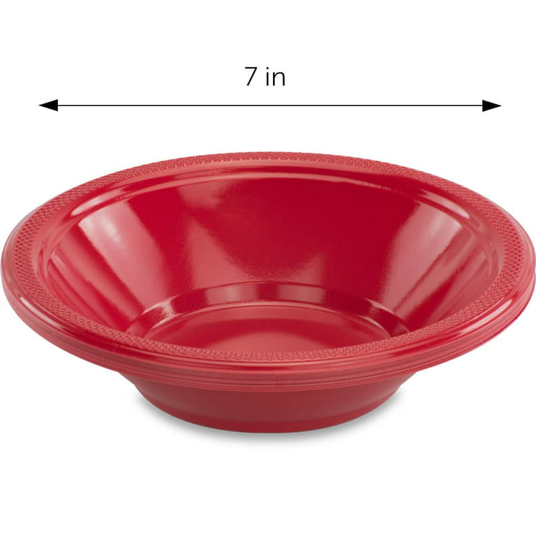 DecorRack 24 Small Plastic Bowls, 7 inch Disposable Party Bowls, Red (Pack  of 24) 