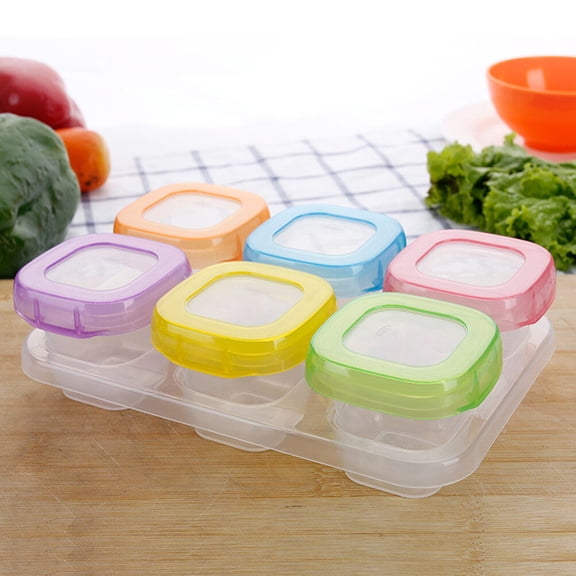 OULII Infant Freezer Container 6Pcs Baby Weaning Food Freezing Cubes Tray Pots Polypropylene 2.56