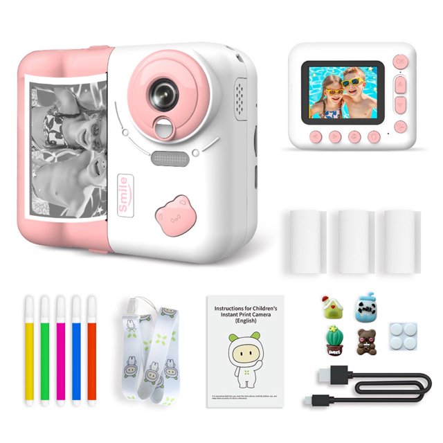 Cámara digital para niños Ywbawe, Polaroids de alta definición para estudiantes, fotos imprimibles, bolígrafo de color de 5 ml.