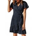 thumbnail image 4 of UVN Summer Wrap Dress for Women V Neck Short Sleeve Dress Ladies Boho Floral Dress with Belt, 4 of 9