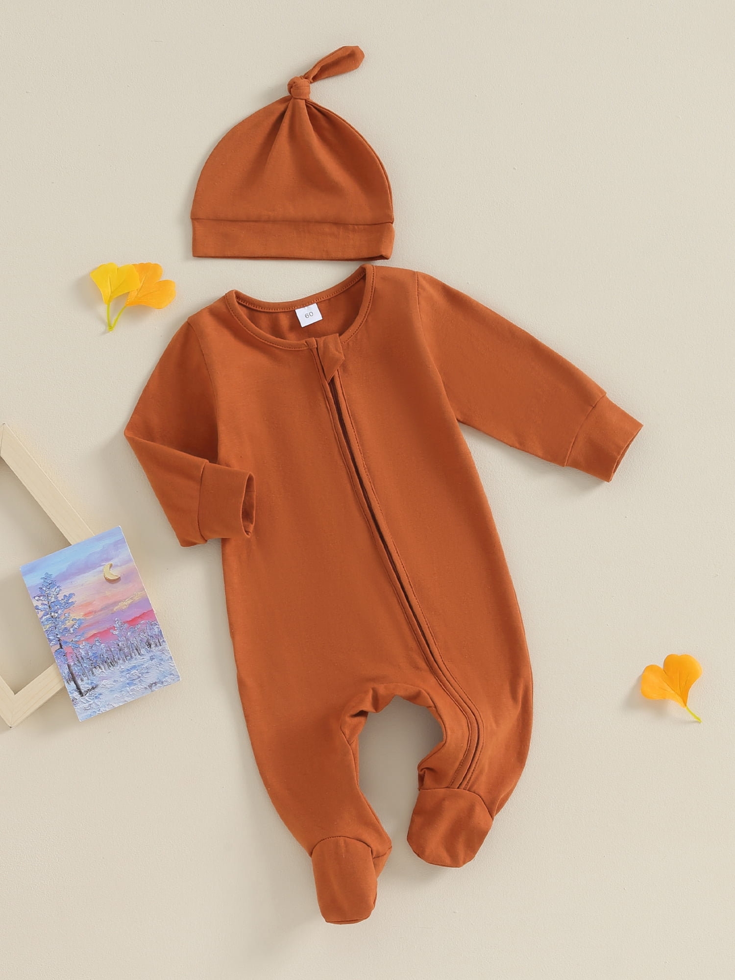 GXFC Preemie Boys Girls Fall Clothes 3M 6M Newborn Boys Long Sleeve Zipper One Piece Jumpsuits Bodysuit with Hat Outfits Autumn Clothing for Infant Boys