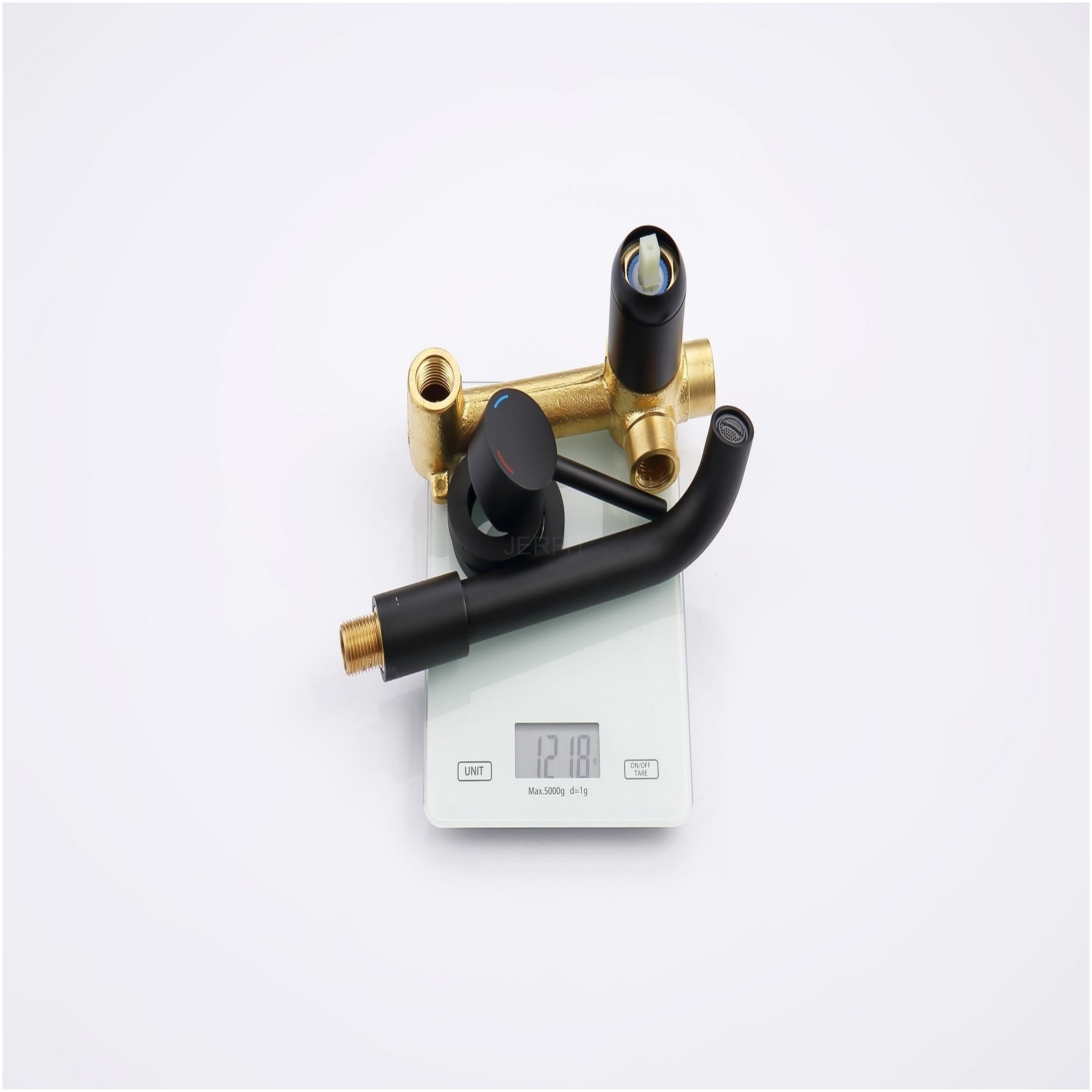 JERFIT Matte Black Wall Mount Bathroom Sink Faucet, Single Handle 2-Hole Brass Valve, Swivel Spout for Vanity or Tub