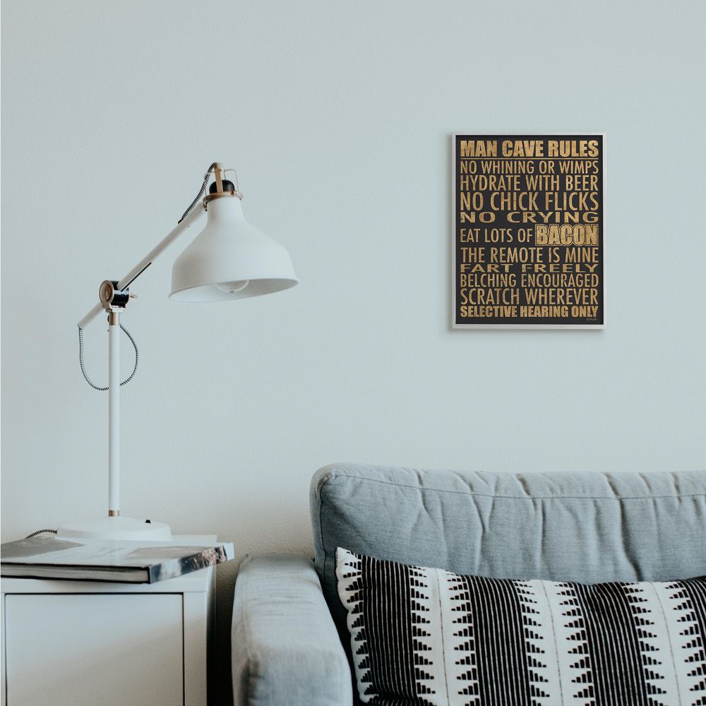 Stupell Industries Man Cave Rules with Rustic Distressed Text Designed by Lauren Rader