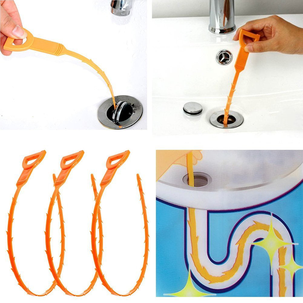 Drain Clog Remover Snake Tool Hair Hook Sink Unclog Cleaner Kitchen Bathroom 3 X