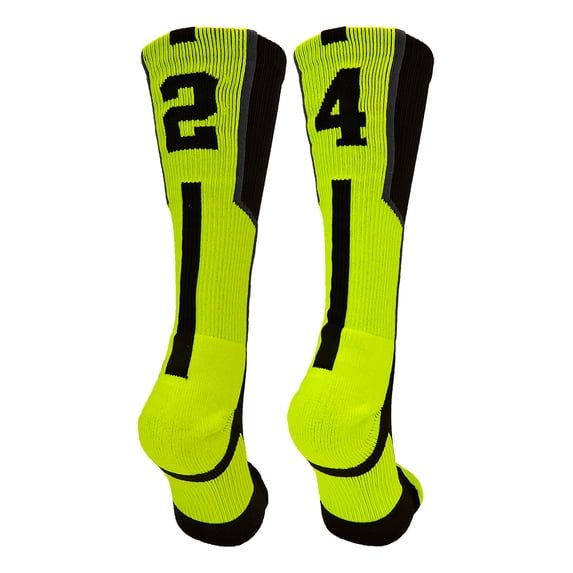 Player Id Black/Electric Green Number Crew Socks (#24, Small) - #24,Small